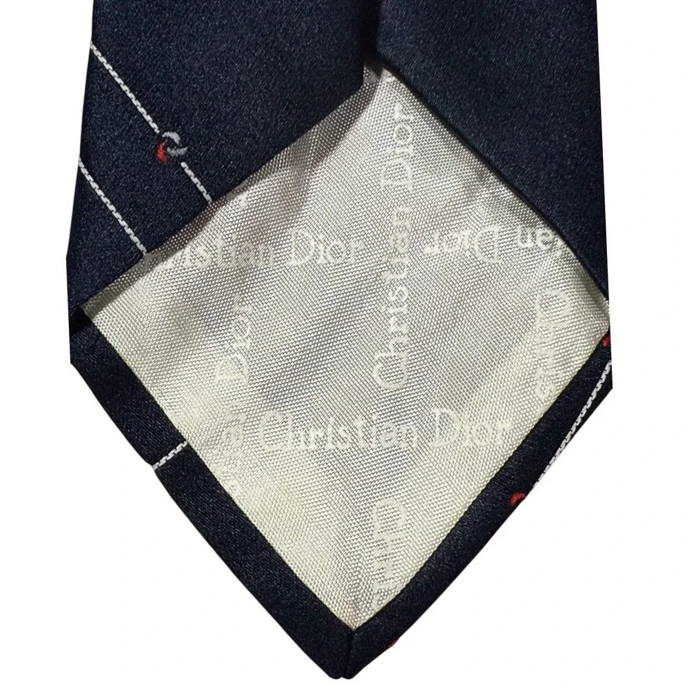 Vintage Christian Dior Mens Tie, Blue w/ White Line Stripes, Dior Logo Center